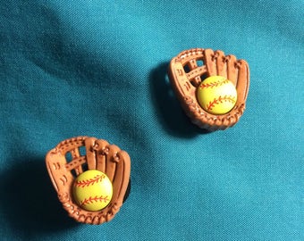 Cute Softball & Mitt GLOVE Soft Ball Women Girl Sports Clog Shoe Charms