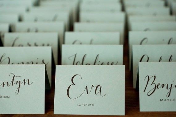 Handwritten calligraphy wedding place cards escort cards for