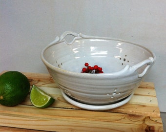 handmade berry bowl, colander, white , ceramic colander, white berry bowl, hostess gift, gift ideas, mother's day gift