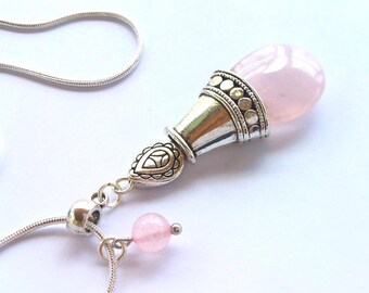 Rose Quartz Necklace / Silver Necklace / Stone Necklace / Stone Bead Necklace