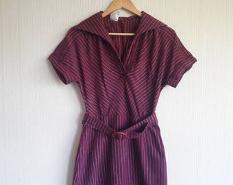 Vintage burgundy wool dress size S, dress women fall, Vintage 1970s Dress, striped dress in vintage, Boho Dress, vintage inspired dress