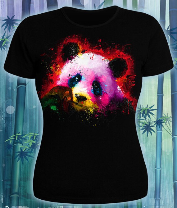 Items similar to Gentle Panda - women's t-shirt Glow under UV black ...