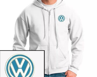 Vw Logo Emboidered White Hoodie Full Zip Hooded Sweatshirt New