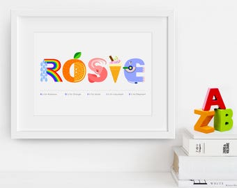 PERSONALISED NAME PRINT - Child name print - Baby name print - New baby - Nursery art print - Nursery decor
