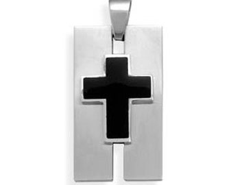 MENS 316L Stainless Steel Pendant with Black Cross