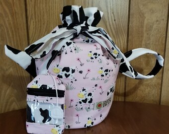 Teapot drawstring bag, knitting bag, crochet bag