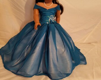 Teal Elegance Chiffon Ball Gown for American Girl doll
