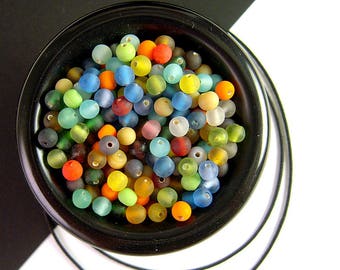 Colorful Tiny Matte Glass Beads - Huge Mix of 2,000 - 4mm Round Frosted Glass Spacers Made in India - Rainbow Beads for DIY Crafting X17