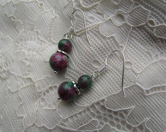 Silver ruby in zoisite earrings