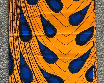 1 yard Vlisco Yellow and Blue “ Peacock/ Bulb” Design African Fabric/ African Wax print