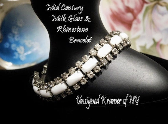 Kramer Rhinestone Bracelet / Milk Glass