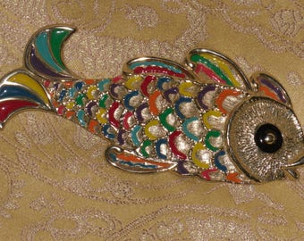 Mimi Di N Fish Belt Buckle 1 Piece Gold Tone Enamel Multi Color Vintage 1980's