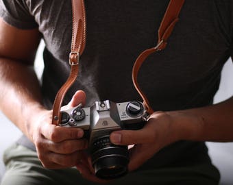 Leather Camera Strap - Adjustable DSLR Leather Strap with Felt lining, DSLR Camera Strap