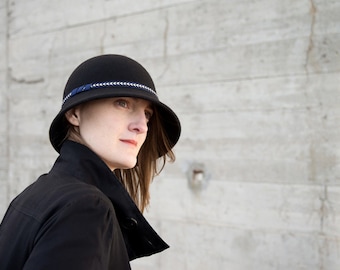 Retro black and blue cloche Hat