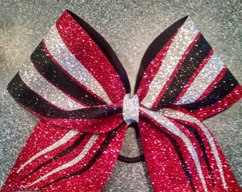 Red, black and silver wavy line cheer bow