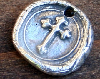 Cross Wax Seal Style Charm Sterling Silver /CHS22