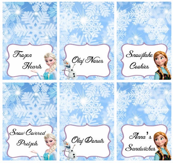 disney frozen food labels placecards tent cards favor tags