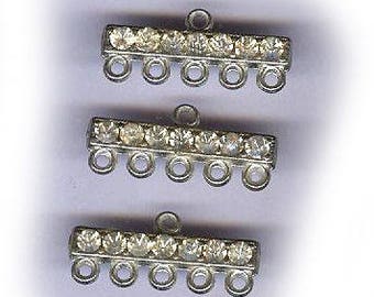 vintage art deco RHINESTONE CONNECTOR FINDINGS, one hole to five hole, three pieces, solid bar