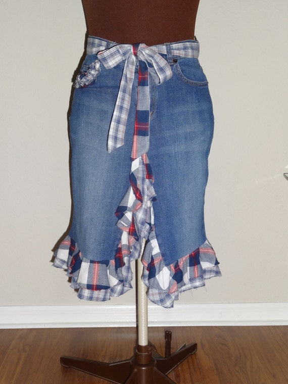 Items similar to Upcycled Clothing/ Upcycled Ralph Lauren Jeans skirt