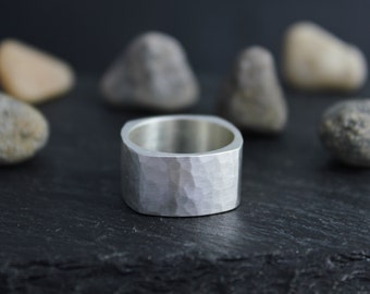 Hammered Sterling Silver 10mm Square Band, 10mm Wide Band, Textured Band, Wedding Band, Ready to Ship Size 6-10