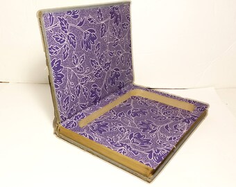 Hollow Book Safe Blue Willow weeping willow tree Cloth Bound vintage Secret Compartment Keepsake Box Hidden Security Vacation Travel Safe