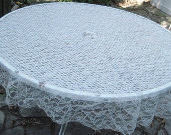 Round ivory lace tablecloth, cream lace tablecloth, 60", 5 feet, shabby cottage chic decor, French farmhouse, 1248