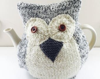 Large Hand knitted Owl Tea Cosy - Pure Wool and Alpaca mix - fits standard 8-cup teapots (also fits 4-mug Emma Bridgewater teapots)