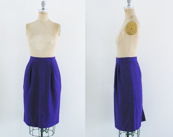 Vintage 60s Purple Pencil Skirt Wool Skirt Purple Wool Skirt Dark Purple Skirt Mad Men Size 14 Size 12 Large