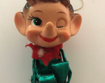 Vintage Large 50s Christmas Metallic Green Elf Knee Hugger Pixie Japan