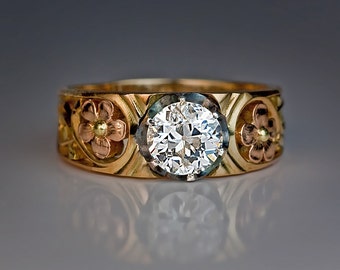 Art Nouveau 1.22 ct Diamond Gold Openwork Antique Men's Ring