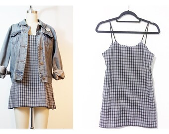 Grunge Plaid Crepe 90s Inspired Cami Dress Made to Order