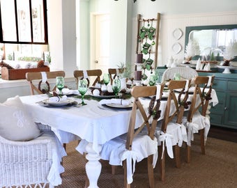 Linen Slip Cover, Chair Cover, Ruffled Chair Cover, Ruffled Seat cover, Shabby Chic, Farmhouse Table, REGULAR size
