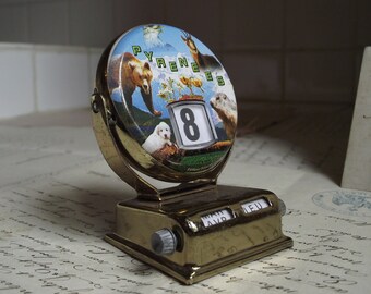 French Vintage perpetual desk calendar, Lourdes Souvenir, retro office decor, 1970's .