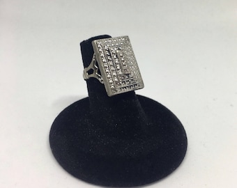 Victorian Mourning Ring Engraved 1880 Silver Tone Antique Jewelry Vintage size 5