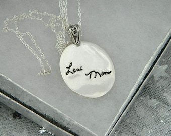 Handwriting Necklace in Memory of Mom Signature Jewelry in Sterling Silver