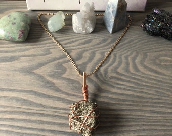 Pyrite Statement Wire Wrapped Boho Crystal Necklace