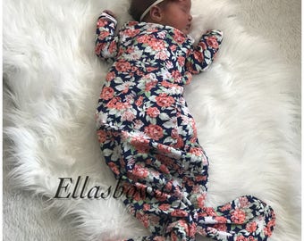 SALE...Soft Cotton Knotted Newborn Gown....Hospital Gown.... Bringing Home Baby
