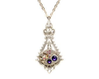 PURPLE Steampunk Necklace GORGEOUS Steampunk Wedding Necklace Silver Necklace Victorian Steampunk Jewelry by Victorian Curiosities