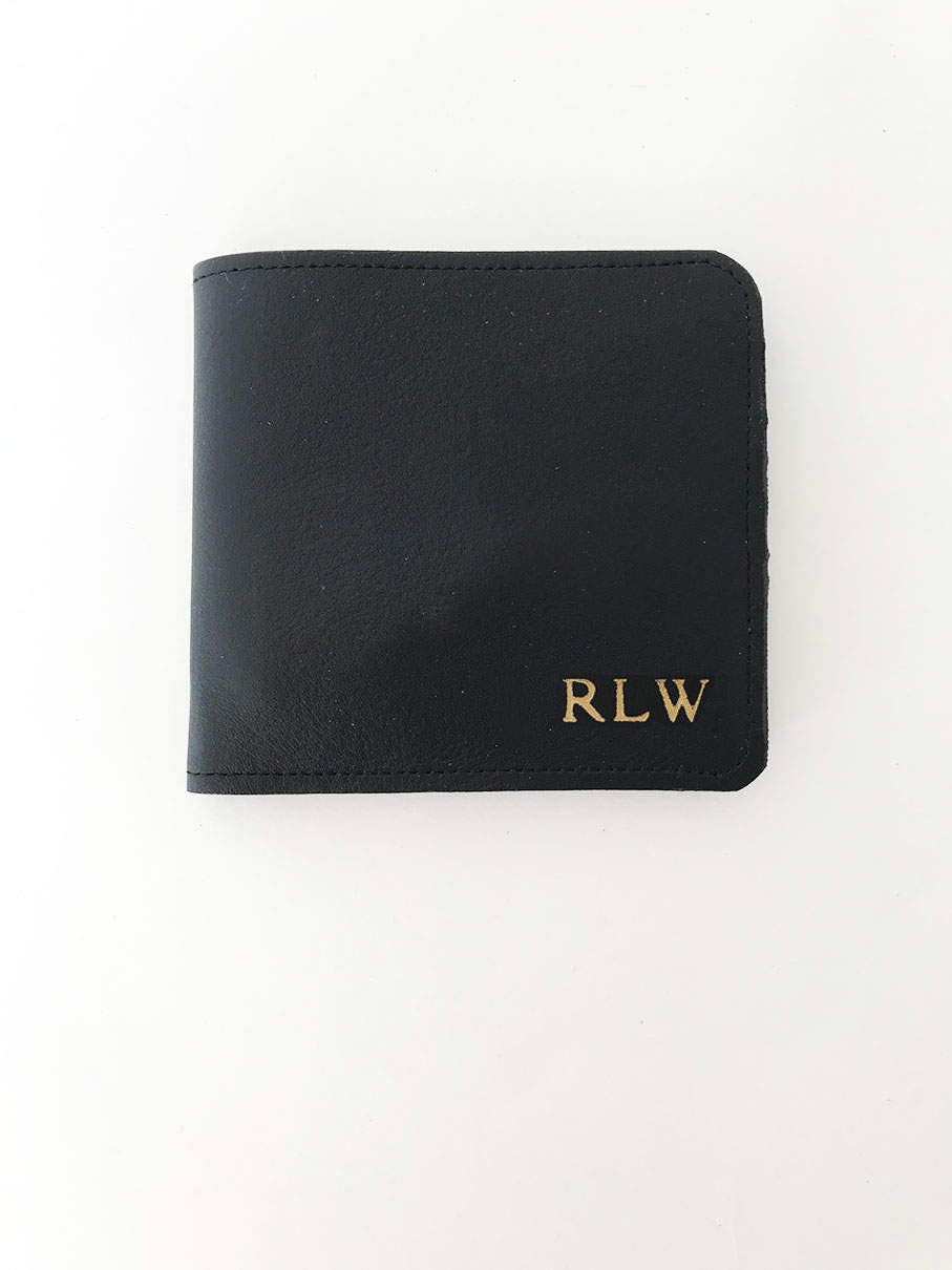 Personalised Black Leather Minimalist Mens Wallet Letters Name