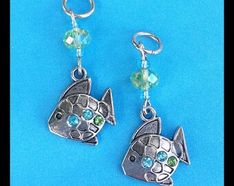 Hearing Aid Charms : Blue and Green Rhinestone Fish!