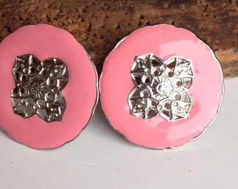 Enamel Over Base Metal, Pink Enamel Earrings, Post Earrings, Vintage Earrings, Fun Earrings, Whimsical