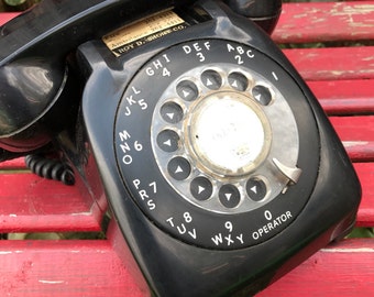 Vintage 1950s Era Black Rotary Telephone Desk Phone Unique Shape