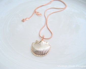 Rose Gold Shell Necklace, Rose Gold Seashell Necklace, Rose Gold Necklace, Rose Gold Jewelry, Rose Gold Beach Theme Jewelry, Rose Gold Shell