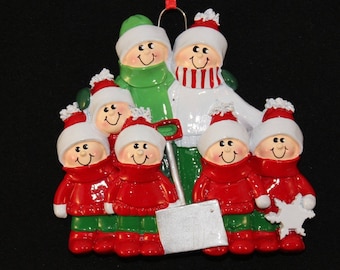 Family of 7 with Snow Shovel Personalized Christmas Tree Ornament