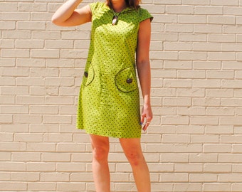 Green and Brown Polka Dot Mini Sheath Dress