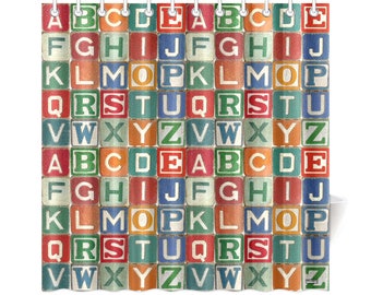 Vintage Childs Wooden Blocks Shower Curtain - alphabet letters abc wooden blocks childs bathroom