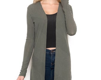 Olive textured rib duster cardigan