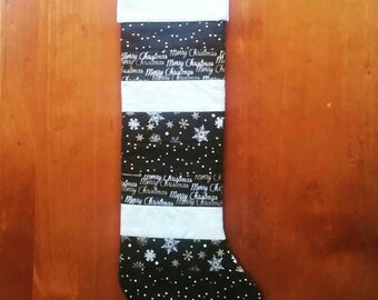 Quilted Christmas Stocking - black, gold, silver and grey