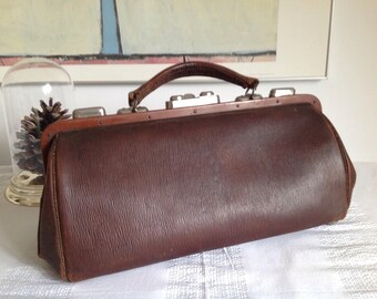 Vintage leather bag - Vintage leather bag - Old leather bag - Vintage bag - Leather bag early 20th century - Handbag - Antique collection