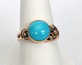 14kt 10mm Sleeping Beauty Turquoise Wire Sculpture Ring